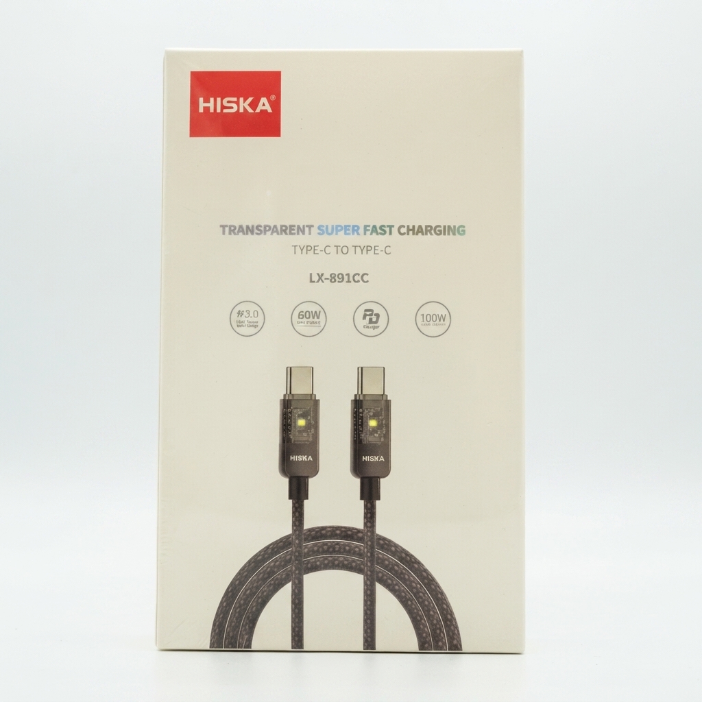 کابل شارژ دوسر type c مدل hiska توان 60 وات